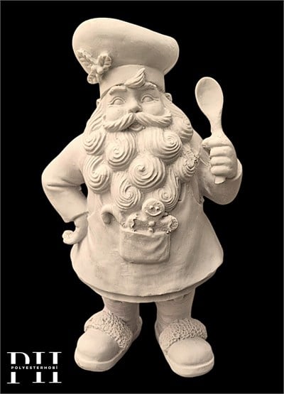 OB 2737 - Kaşıklı Aşçı Noel Baba Biblo Heykel Ham Polyester Yılbaşı Dekoratif Obje