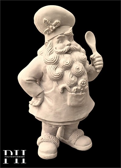 OB 2737 - Kaşıklı Aşçı Noel Baba Biblo Heykel Ham Polyester Yılbaşı Dekoratif Obje