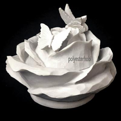 OB 919 - Büyük Güllü Kelebekli Dekoratif KutuHam Polyester Obje