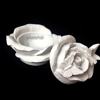OB 919 - Büyük Güllü Kelebekli Dekoratif KutuHam Polyester Obje