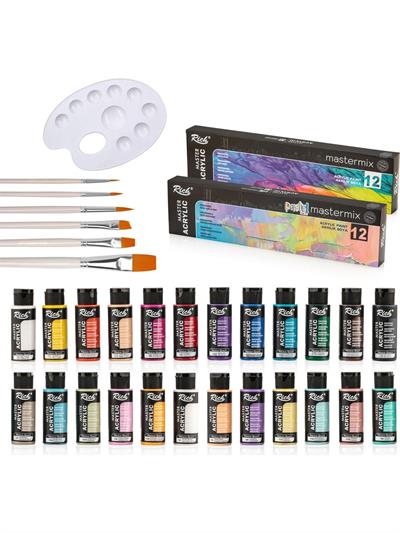 Rich Mastermix Akrilik Boya Seti 24 Renk x 60CC + Fırça Seti + Palet