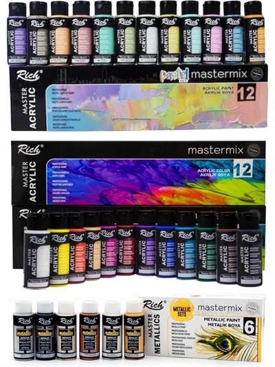 Rich Mastermix Akrilik Boya Seti 30 Renk Canlı- Pastel- Metalik Renkler