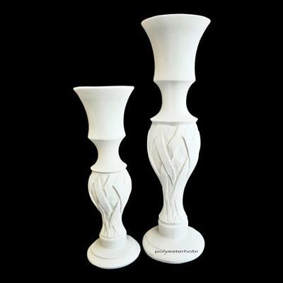 SA 267 - Şamdan 2 Li Set Hasır Detaylı Ham Polyester Dekoratif Obje