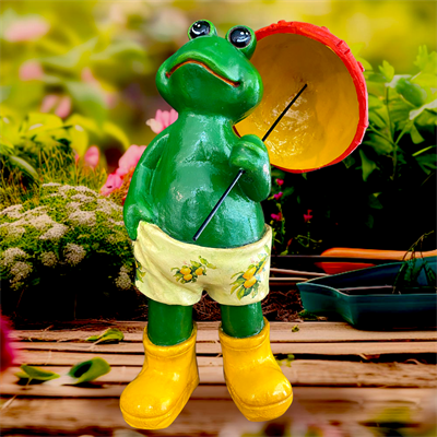 Şemsiyeli Kurbağa Dekoratif Biblo , Ev , Bahçe  Dekor Heykel