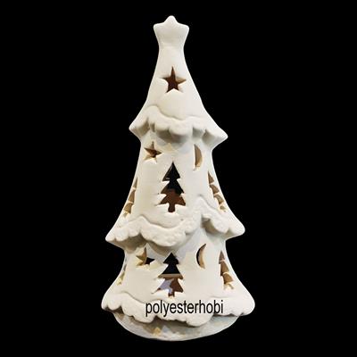 SM 112  - Çam Ağacı Mumluk Tealight Ham Seramik Dekoratif Obje