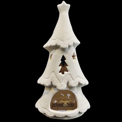 SM 112  - Çam Ağacı Mumluk Tealight Ham Seramik Dekoratif Obje