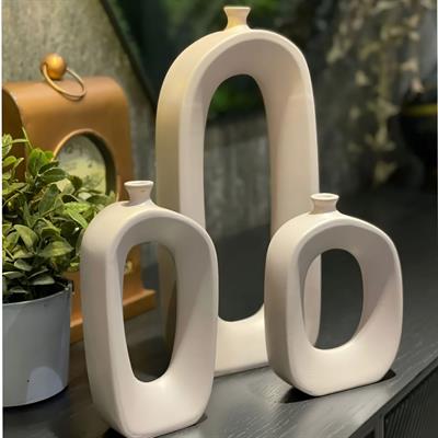 Ss 117 - Modern İskandinav Vazo  Ham Seramik Obje Set