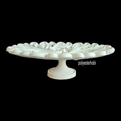 Te 136 - Oymalı Ayaklı Dantel Oval Sunumluk Ham Polyester Dekoratif Obje