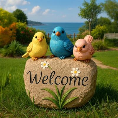 Welcome 3 Lü Kuş Büyük Boy Dekoratif Biblo , Ev , Bahçe  Dekor Heykel