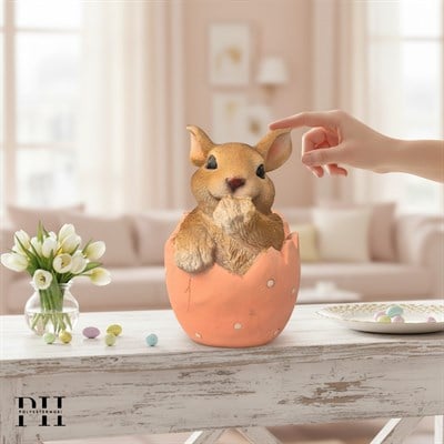 Yumurtadan Çıkan Tavşan Biblo Ev , Bahçe ,Balkon , Paskalya Dekor Obje Pembe
