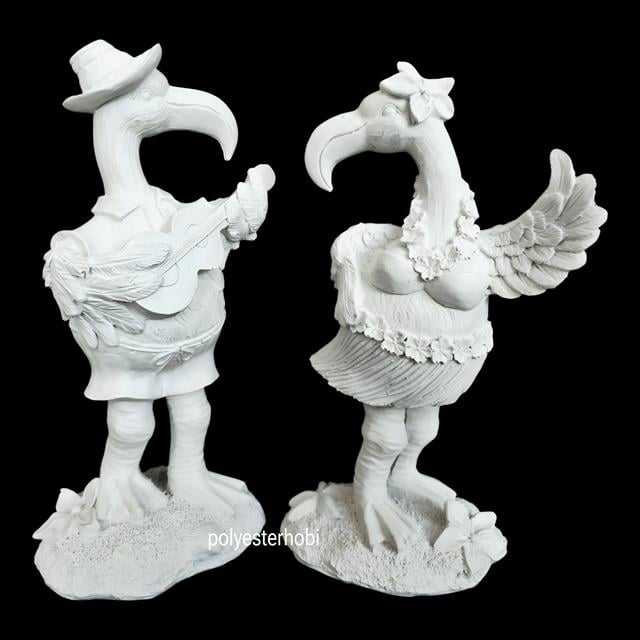 OB 2456 - Flamingo Müzisyen Biblo Ev ,Bahçe Dekor, Heykel Ham Polyester Obje