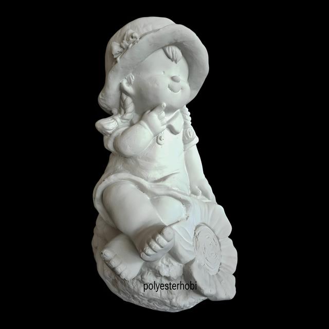 OB 2463 - Kız Çocuk Bahçe Biblo , Ev Dekor, Obje Ham Polyester Heykel