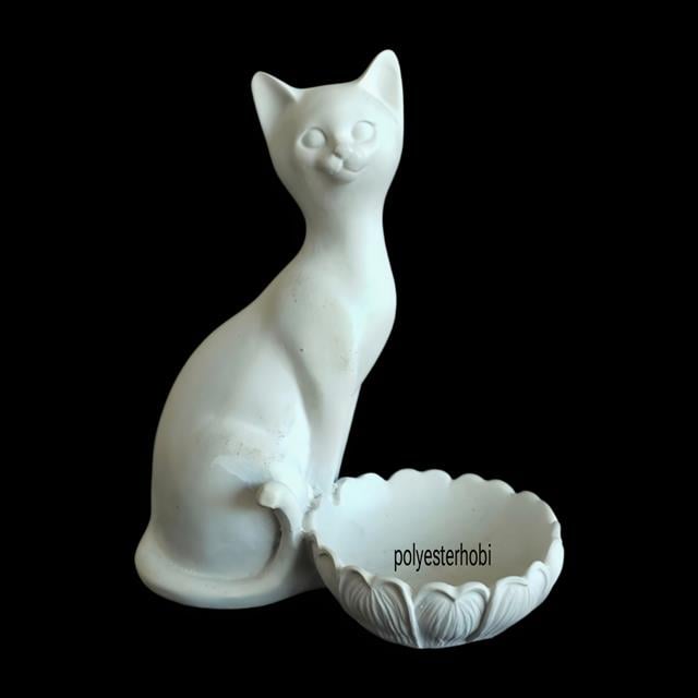 Ob 2488 - Kedi Biblo Yüzüklük Heykel Ham Polyester Ev ,Ofis Dekor