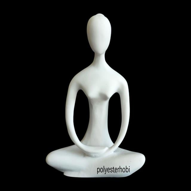 Ob 2496 - Yoga Yapan Kadın Modern Büst Meditasyon Heykel Ham Polyester Ev ,Ofis Dekor