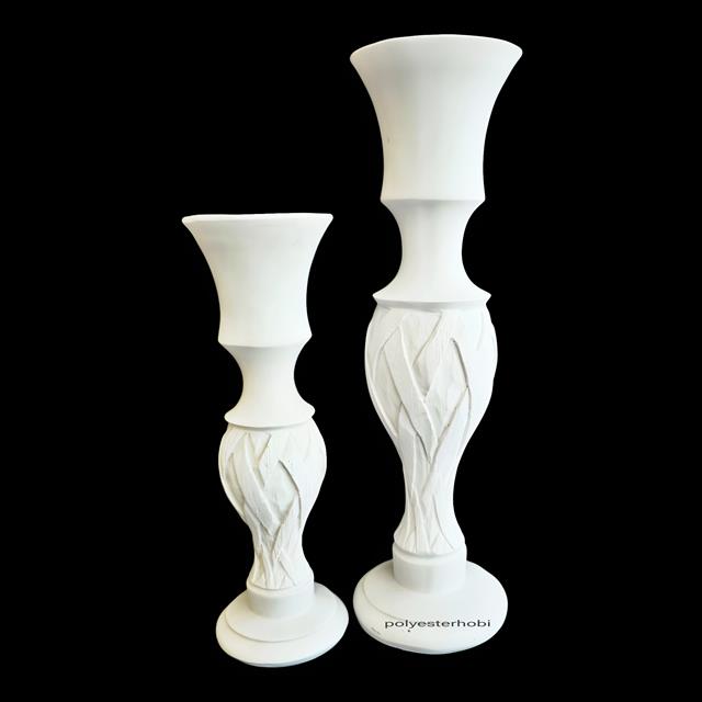 SA 267 - Şamdan 2 Li Set Hasır Detaylı Ham Polyester Dekoratif Obje