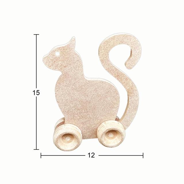 Tekerlekli Oyuncak Kedi Ham Ahşap Obje