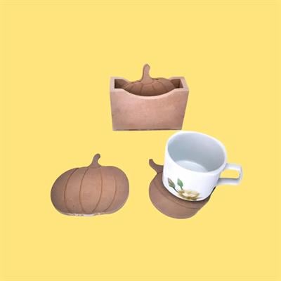 Balkabağı Bardak Altlığı Set Ham Ahşap Dekoratif Obje