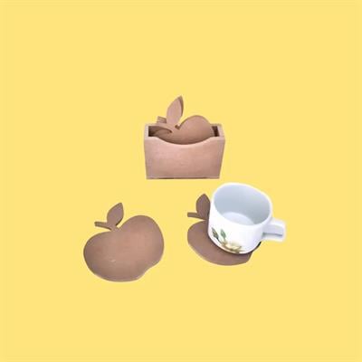 Elma Bardak Altlığı Set Ham Ahşap Dekoratif Obje
