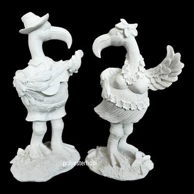 OB 2456 - Flamingo Müzisyen Biblo Ev ,Bahçe Dekor, Heykel Ham Polyester Obje