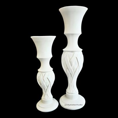 SA 267 - Şamdan 2 Li Set Hasır Detaylı Ham Polyester Dekoratif Obje