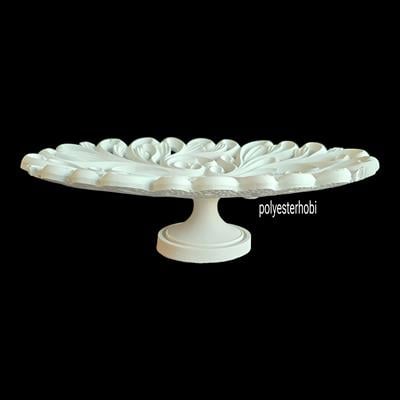 Te 136 - Oymalı Ayaklı Dantel Oval Sunumluk Ham Polyester Dekoratif Obje