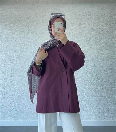 TEK DÜĞMELİ KETEN CEKET BORDO