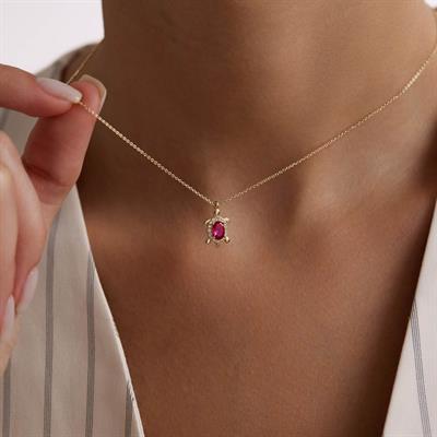 14 Ayar Renkli Taşlı Altın Kolye