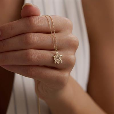 14 Ayar Altın Kaplumbağa Kolye