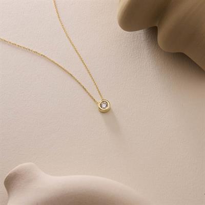 14 Ayar Altın Tektaş Kolye