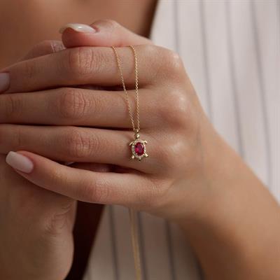 14 Ayar Renkli Taşlı Altın Kolye