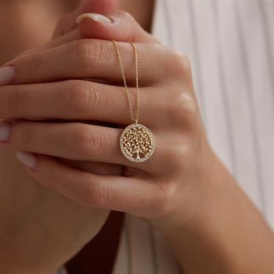 14 Ayar Altın Hayat Ağacı Kolye