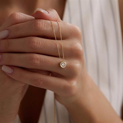 14 Ayar Altın Tektaş Kolye