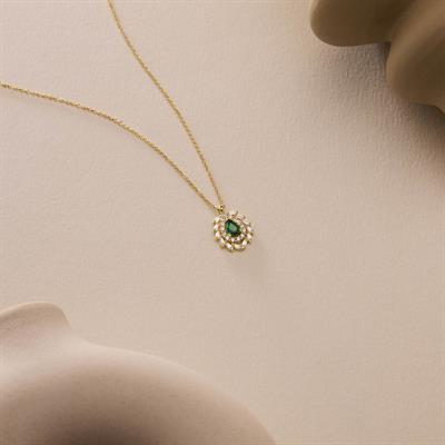 14 Ayar Renkli Taşlı Altın Kolye