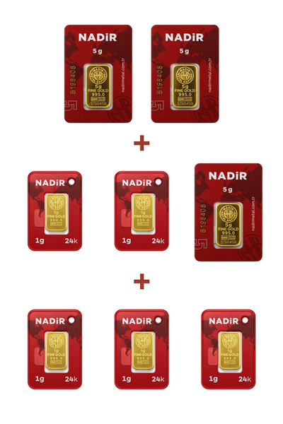 Nadir Gold 24 Ayar 20 Gram Külçe Altın (3 Adet 5 Gram Külçe Altın + 5 Adet 1 Gram Külçe Altın )