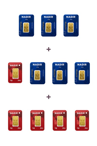 Nadir Gold 24 Ayar 20 Gram Külçe Altın (6 Adet 2,5 Gram Külçe Altın + 5 Adet 1 Gram Külçe Altın )