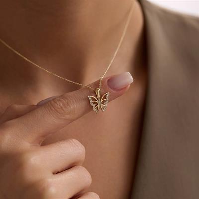 14 Ayar Altın Kelebek Kolye