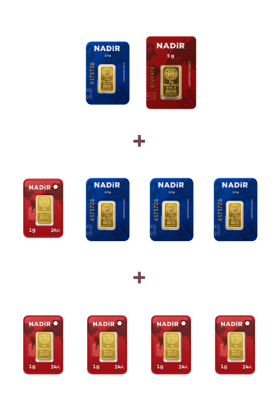 Nadir Gold 24 Ayar 20 Gram Altın (1 Ad 5 Gram Altın + 4 Ad 2,5 Gram Altın + 5 Ad 1 Gram Altın )