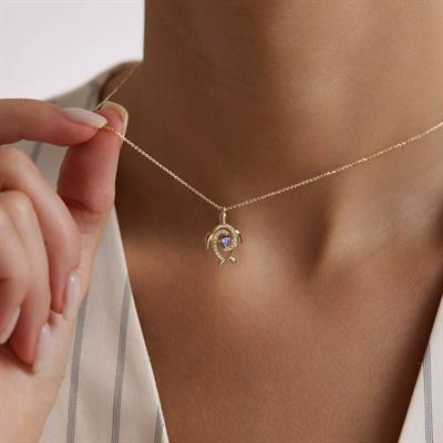 14 Ayar Renkli Taşlı Altın Kolye