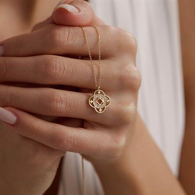 14 Ayar Altın Yonca Kolye