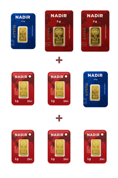 Nadir Gold 24 Ayar 20 Gram Altın (2 Ad 5 Gram Altın + 2 Ad 2,5 Gram Altın + 5 Ad 1 Gram Altın )