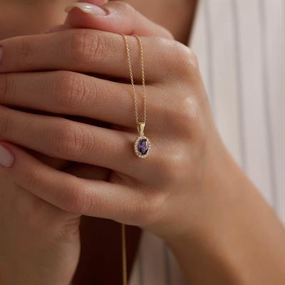 14 Ayar Renkli Taşlı Altın Kolye