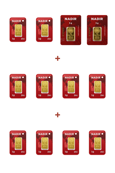 Nadir Gold 24 Ayar 20 Gram Külçe Altın (2 Adet 5 Gram Külçe Altın + 10 Adet 1 Gram Külçe Altın )