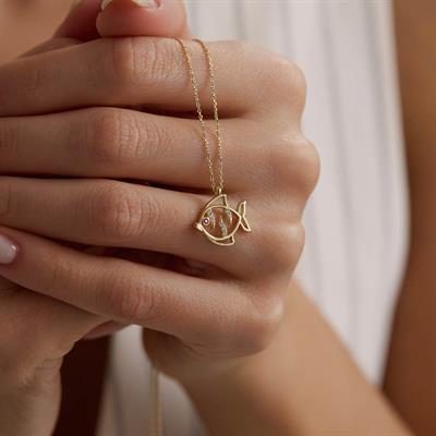 14 Ayar Renkli Taşlı Altın Kolye