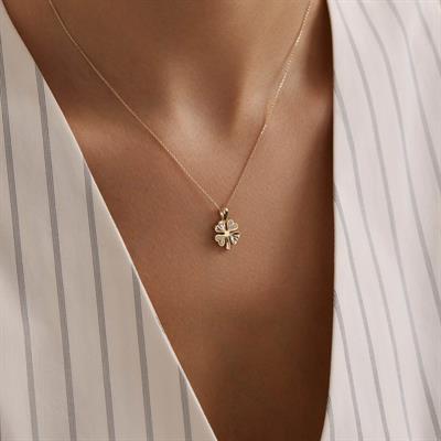 14 Ayar Altın Yonca Kolye