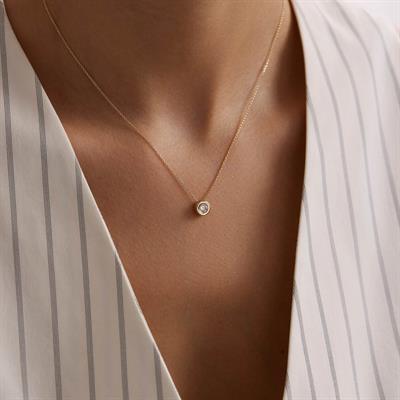 14 Ayar Altın Tektaş Kolye