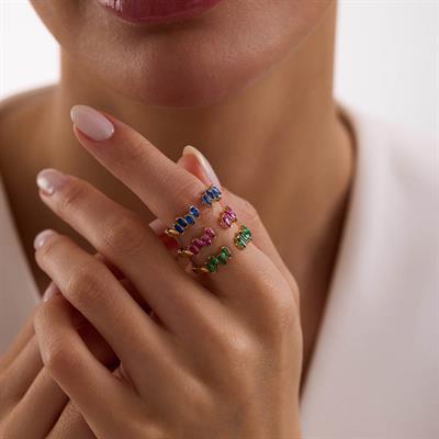 14 Ayar Renkli Taşlı Altın Yüzük