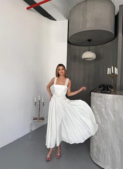 Midi Boy Drapeli Şık Düğün & Nikah Elbise