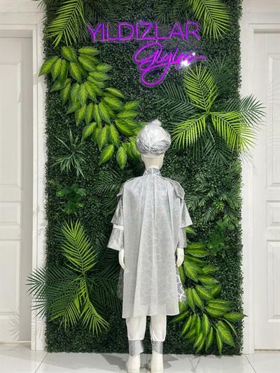 Gri Apoletli Desenli Şehzade Kaftan Abiye Elbise | Kaleiçi Yıldızlar