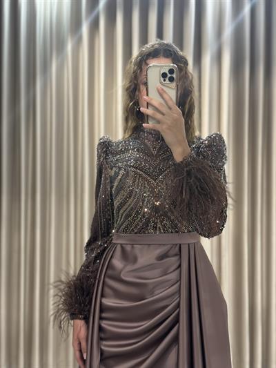 Bakır Taş İşlemeli Tesettür Abiye Tesettür Abiye Elbise | Kaleiçi Yıldızlar