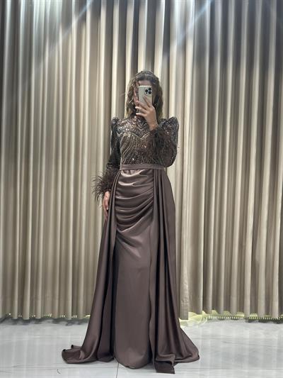 Bakır Taş İşlemeli Tesettür Abiye Tesettür Abiye Elbise | Kaleiçi Yıldızlar